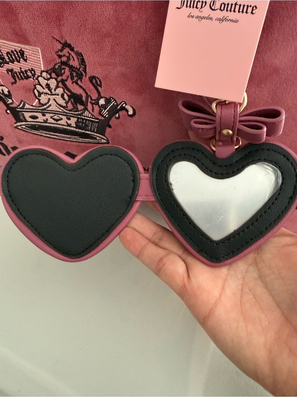 Juicy Couture Juicy Crown Weekender Duffle Bag Chateau Rose Velvet Bow Charm - Picture 4 of 10